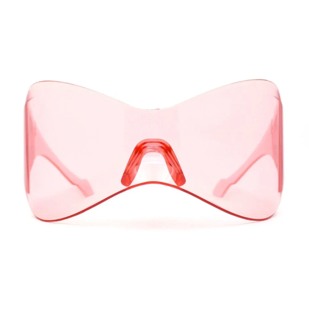 Modern Oversized Rimless Shield Wraparound Fashion Womens Pink Sunglasses Lentes